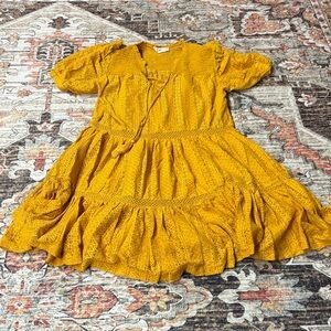 MNG Mango Mustard Lace Boho Short Sleeve Dress sz 6